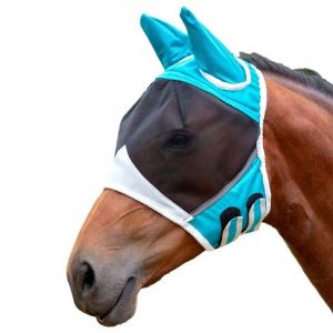 Velcro bleu - Grand - Masque de cheval respirant anti-moustique anti-insecte couvre-tête de cheval couvre-visage de cheval anti-moustique élastique - Neuf