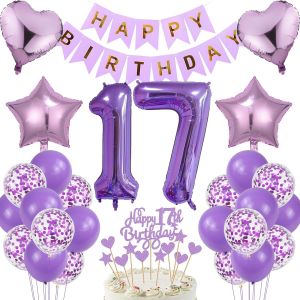 SJZG-D&eacute;coration De G&acirc;teau D'Anniversaire Pour Fille - Cadeau Pour 17E Anniversaire Fille - Violet - 17 Ans - Ballon 17 Ans - D&eacute;coration D'Anniversaire Pour Fille - Neuf
