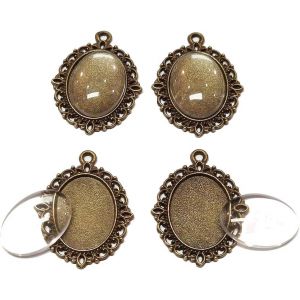 Kal-Lot De 5 Pendentifs En M&eacute;tal Avec Lunette Vide -18 X 13 Mm -Ovales -Cabochon En Verre Transparent -Kit De Bricolage - Neuf