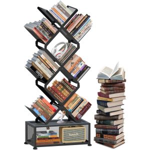 Ulteronixshop-Tree Bookcase Biblioth&egrave;que en Forme d'arbre sur Pied &agrave; &eacute;tag&egrave;re DVD, &eacute;tag&egrave;re de Bureau, &eacute;tag&egrave;re de Rangement, Support de Table sur Pied, pour Chambre, Salon, Bureau (Noir, 9 Niveaux) - Neuf
