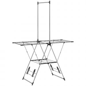 &Eacute;tendoir pliable - s&eacute;choir &agrave; linge - ailes r&eacute;glables, barre suspension - acier inox - Neuf