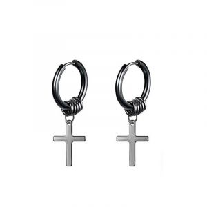 3pcs Boucles D'oreilles Croix En Acier Inoxydable, Boucles D'oreilles À Quatre Cercles, Pendentif Scorpion-Feuilles Noires - Neuf