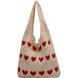 ERSHI-Sac à bandoulière tricoté avec joli motif de c?ur - Sac à bandoulière - Sac à bandoulière creux pour femme[1494] - Neuf