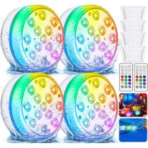 Lumiere Piscine,4 Pcs Led Piscine Sous L'eau,16 Rgb Led Eclairage Piscine,Télécommande Lampes Ip68 Etanche Lumière Piscine,Lampe Piscine Pour Aquarium Baignoire Piscine Hors Sol Jardin - Neuf