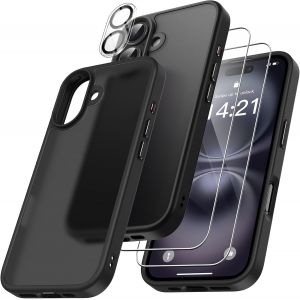 Kal-En 1 Coque Pour Iphone 16 Avec 2 Verre Trempé Et 1 Caméra Protecteur, [Coussin D'air Intégré] Antichoc Antirayures Bumper Protection Housse Pour Iphone 16 6.1"", Noir - Neuf