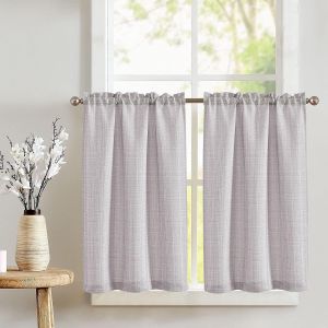 Eryi-Rideau Cuisine Double Rideau Court À Passe Tringle Petit Rideau Sous Evier Semi Transparent Rideau Intérieur Moderne Decoration Pour Salon Placard Petite Fenetre Porte 70x60cm 2 Pièces Gris - Neuf