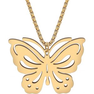 Kal-Collier Papillon En Acier Inoxydable Avec Pendentif Plaqué Or 18k Bijoux Mode Pour Papillons Cadeaux Pour Femme Et Adolescentes - Neuf