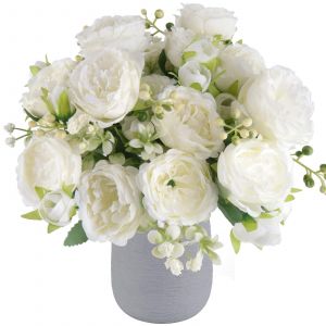 5 paquets de fleurs de pivoines artificielles blanches,fausses pivoines pour la décoration et le bouquet de mariée de mariage - Neuf