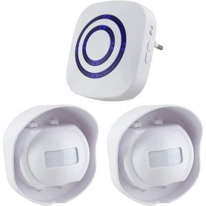 Sonnette sans Fil Kit de Carillon de Porte Electrique avec 1 Récepteur et 2 Détecteur de Mouvement PIR Capteur Alerte Visiteur Alarme de Sécurité avec 38 Mélodies au 3 Niveau Volumes(Noir, Étanche) - Neuf