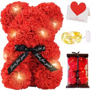 Ours En Rose, Rose Bear Teddy Flower Avec Lumières, Meilleur Cadeau Pour La Saint-Valentin, Anniversaire, Fête Des Mères, Anniversaires, Y Compris Boîte-Cadeau Transparente Et Carte D'amour - Neuf