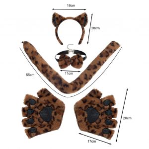 1 Ensemble De Gants De Chat Cosplay Avec Queue De N?ud Papillon Et Bandeau Réglable En Peluche Douce, Accessoire De Spectacle D'halloween, Accessoires De Séance Photo D'exposition De Bandes Dessinées-Brun - Neuf