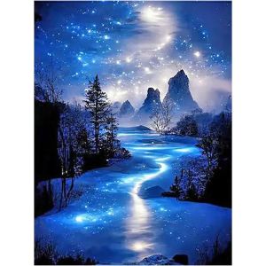 Ayuhr-Peinture Diamant 40 X 50 Cm - Motif Cascade - Paillettes - Bleu Mer - Paysage - Broderie Au Point De Croix - Peinture Diamant - Art - Photos - Cadeau - Décoration Murale - Neuf