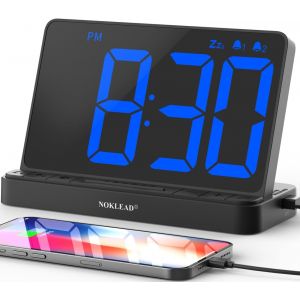 NOKLEAD Numérique Réveil - Horloge Digitale de Chevet avec 5 Sons, variateur Complet, Volume d'alarme réglable, Horloge numérique avec d'adaptateur USB, Grand Chiffre LED de 6,5 po, Snooze et 12/24hr - Neuf
