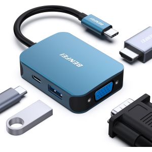 TRAHOO-HUB USB C, Adaptateur USB C vers HDMI VGA, USB C vers USB 3.0, Compatible pour MacBook Pro/Air, iPhone 15 Plus Pro Max, Samsung S10/9, Surface Book 2, Dell XPS 13/15, Pixelbook et Plus - Neuf
