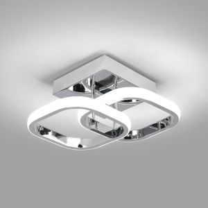 SJZG-Plafonnier Led Moderne, 22W 2500Lm Luminaire Plafonnier Led 2 Carr&eacute; Design, Lampe Plafond Led Argent&eacute; Pour Couloir Cuisine Salle De Bain Chambre Salon, Blanche Froide 6500K, Dia 25Cm - Neuf