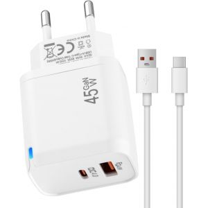 KALANKA-45W Chargeur USB-C Dual Port pour Samsung Galaxy S25Ultra/S24 Plus/S24 Ultra Google Pixel 10 Pro/10 Pro XL Adaptateur avec Indicateur LED USB-C USB-A c&acirc;ble 2M Compatible PPS PD4.0 Technologie - Neuf