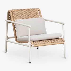 Fauteuil De Jardin Avec Accoudoirs En Aluminium Et Rotin Synth&eacute;tique Duroli Blanc Gardenia - Neuf