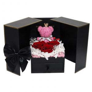 Boîte Cadeau De Bijoux D'ours De Fleur Préservée À Double Porte Boîte D'emballage Cadeau Résistante À L'usure Pour La Proposition De Mariage A - Neuf