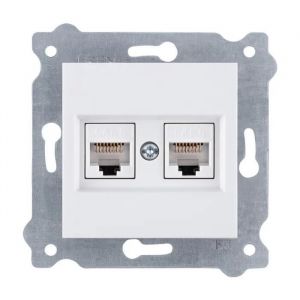 Prise double informatique 2x RJ45 cat.6 blanc EXEN - Neuf