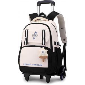 Cartable A Roulette Fille, Grande Sac Dos Roulettes Cartable Fille Primaire Roulette De 8 À 14 Ans, Cartable À Roulettes En Nylon Durable Pour Voyages Scolaires, Noir - Neuf