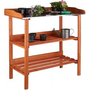 Asfasfq-Table De Préparation Pour Semis En Bois Avec Plan De Travail En Métal 3 Étages Potager Serre Hxlxp: 87,5 X 91,8 X 41,5 Cm, Orange - Neuf