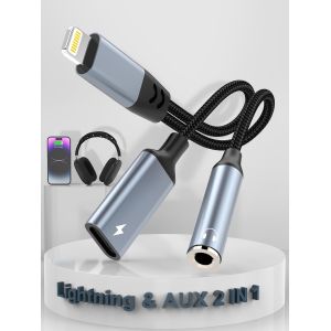 LORANKA-Adaptateur Lightning 2 en 1 vers prise casque 3,5 mm pour iPhone et chargeur - Certifi&eacute; Apple MFi - Prise en charge de la musique + charge + HiFi pour iPhone (ne peut pas appeler) - Neuf
