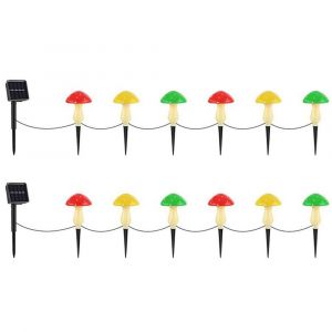 Guirlande Lumineuse Solaire Led En Forme De Champignon Pour La D&eacute;coration De Jardin Ext&eacute;rieur - Lot De 2 - Neuf