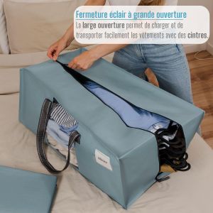 Tianyi-Lot De 4 Sac De D&eacute;m&eacute;nagement 87l Extra Larges Avec Poign&eacute;es Et Fermeture Eclair, Sac De Rangement V&ecirc;tements Pliables Pour Se D&eacute;placer, Voyager, Camper (Bleu Clair, Lot De 4) - Neuf
