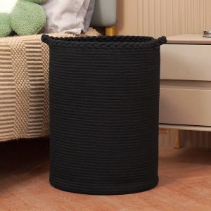 MEVRONISSHOP-Grand panier &agrave; linge tiss&eacute; en coton pour couvertures, v&ecirc;tements, oreillers, jouets, chaussures, 58 L, noir - Neuf