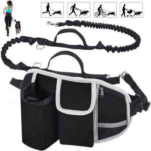 Laisse Pour Chien Mains Libres, Absorption Des Chocs, Confort, Coutures Réfléchissantes, Idéale Pour La Course, Le Jogging Et La Marche, Noire - Neuf