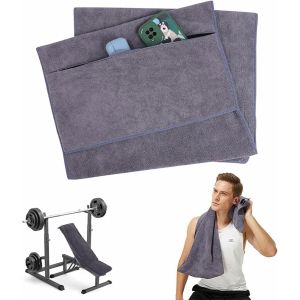 Letnerny-Serviette De Sport Et De Fitness - 120 X 50 Cm - Antidérapante, Absorbante Et Douce - Avec Fixation Et Poche Zippée - 120 X 50 Cm - Gris Multicolore - Neuf