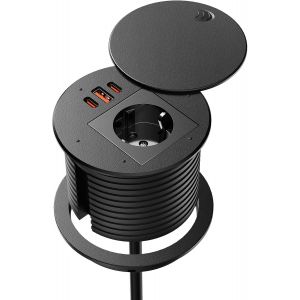 Multiprise Encastrable avec PD 35W USB C et USB 30W, Prise Encastrable Plan de Travail Câble de 1,8 m Noir - Neuf