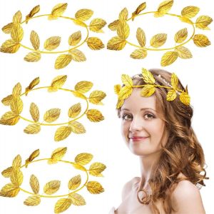Kalvd-4 Pièces Déesse Romaine Grecque Feuille Grecque Déesse Feuille Bandeau D'or Bandeau De Feuille Romaine Pour Femmes Hommes Fille Fête Décoration Mariage Mariée Accessoires (Golden) - Neuf