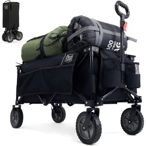 Chariot De Plage Pliable À Roulettes Tout Terrain, Chariot De Jardin Poignée Réglable Charrette Pour Extérieur Camping Pique-Nique Bbq Match Support 100kg - Neuf