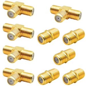 Lot de 10 rallonges de câble coaxial RG6 et femelle de type F RG6 vers 2 femelles 3 voies Câble coaxial répartiteur en T,connecteur de câble coaxial en forme de T et femelle pour TV vidéo antenne - Neuf