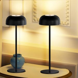 Led Lampe De Table Led Sans Fil Rechargeable Métal¿3 Couleur Lampe De Bureau Chevet Dimmable Contrôle Tactile, Ip54 Pour Patio,Terrasse,Café, Chambre Noir 2 Pièces - Neuf