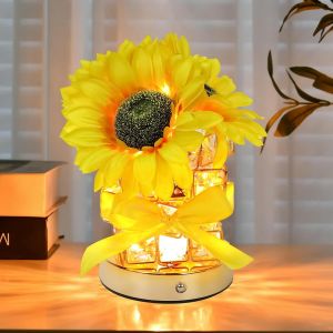 Lampe Enfant,Veilleuse Tournesol, Veilleuse Ornement En Cristal, Lampe De Chevet 3 Modes De Temp&eacute;rature De Couleur, Convient Pour Les D&eacute;corations Romantiques Pour No&euml;l, La F&ecirc;te Des M&egrave;res Et La - Neuf