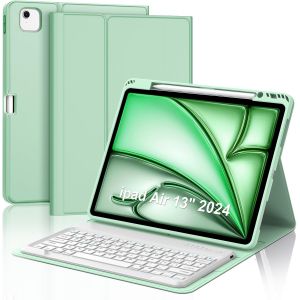 Clavier pour iPad Air 13 2024 (M2), &eacute;tui avec clavier pour iPad Air 13"", coque clavier Bluetooth magn&eacute;tique d&eacute;tachable QWERTY italien pour iPad Air (M2) 13 pouces 2024, vert clair - Neuf