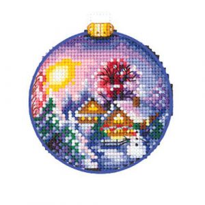 Kit point de croix canevas plastique Andriana "Boules de No&euml;l paysage hivernal" 8x8 cm - Neuf