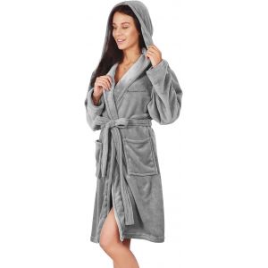 Peignoir Xs-Xxxl Court Femme Homme Unisexe À Capuchon Robe De Chambre Micro-Fibre Douillette Moelleuse Polaire Robby - Neuf