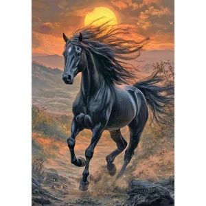 Oayew-Peinture Diamant Cheval Saut 40x50cm Diy Diamond Painting Chevaux Peinture Par Num&eacute;ros Cheval Frison Tableau Diamant Chevaux Coucher De Soleil Noir Broderie Strass Passion Courage Loyaut&eacute; - Neuf