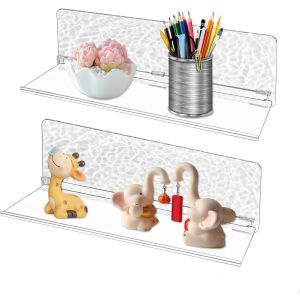 CAUC-Etagere Murale sans Percage, Etagere Plastique, 2 Pi&egrave;Ces &eacute;Tagere Mural, Fixation Murale sans Percer, Etagere Plastique Blanche pour D&eacute;Corer Le Salon, la Chambre, Le Couloir - Neuf