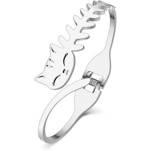 Bracelet Manchette En Acier Inoxydable Plaqué Or 18 Carats Avec Strass En Forme De Tête De Chat Pour Femme Et Amoureux Des Animaux - Neuf