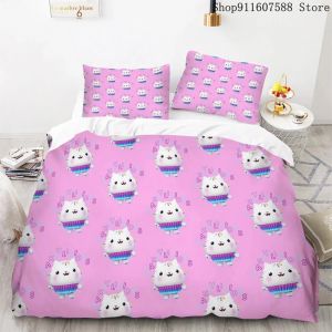 Parure De Lit Maison De Poupée Gabby's Kawaii, Ensemble De Lit Simple Double, Decoration D'intérieur Pour Filles Et Enfants, Ensemble De Housse De Couette Avec Chat Mignon De Dessin Anime - Neuf