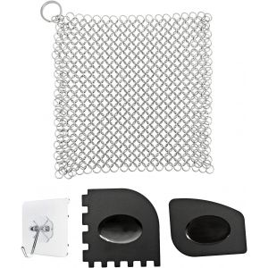 ChenQuanSarl-18X18 Cm À Récurer Cotte De Mailles Pour Poêle Fonte, Anneaux Inox Tressés Eponge Lavette Métal Nettoyage Et Grattoirs Pour Poêle Grill Casserole Cocotte Faitout Wok Batterie De Cuisine - Neuf