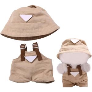 Ensemble salopette - V&ecirc;tements de poup&eacute;e tendance - Convient pour les poup&eacute;es en peluche en caoutchouc de 17 cm - La-bu-b Plush - Cadeaux pour enfants - Beige - Ensemble avec chapeau - Neuf