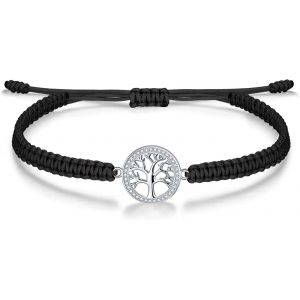 Bracelet Femme Fille Cordon Argent 925 Arbre De Vie Ohm Lotus Fleur Yoga M&eacute;ditation Spirituelle Bijoux, Zircone Chakra Bracelet R&eacute;glable Pour Ado[Bra9200767] - Neuf