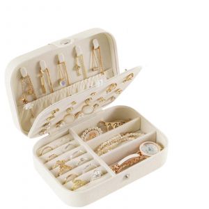 Bo&icirc;te &Agrave; Bijoux De Voyage Pour Femme, Organisateur Double Compartiment En Cuir, Cadeau Id&eacute;al Pour Les Jeunes Filles, Design &Eacute;l&eacute;gant Et Compact. - Neuf