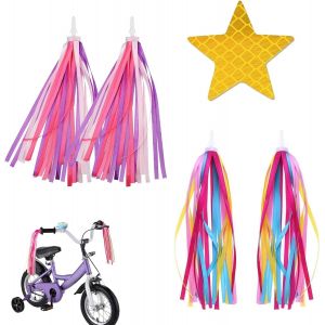 Lot De 2 Rubans Franges Pour Guidon De Vélo,Pompons Pour Guidon De Vélo,Pour Vélo D'enfant,Pour Décoration De Vélo D'enfant,Avec Autocollants Réfléchissants (Bleu + Couleur).[I643] - Neuf