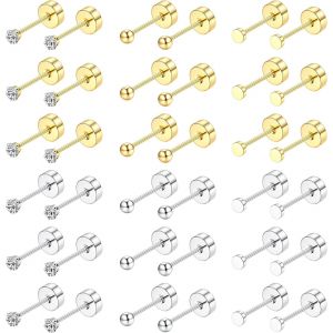 Kal-Paires Petites Boucle D'oreille Acier Inoxydable Hypoallergénique Lot Boucles D'oreilles Femme Argent Or Boucles D'oreilles Cartilage Zircon Balle Clou D'oreille Piercing Bijoux 2/3/4mm - Neuf